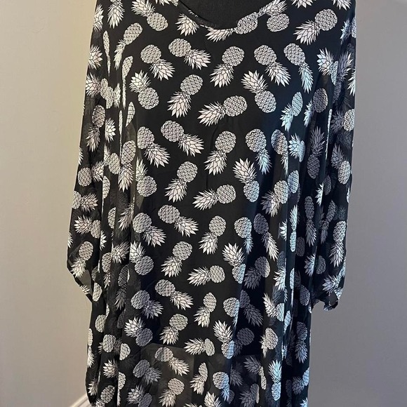 No Boundaries Other - Black and white pineapple print swim-cover with open crisscross back